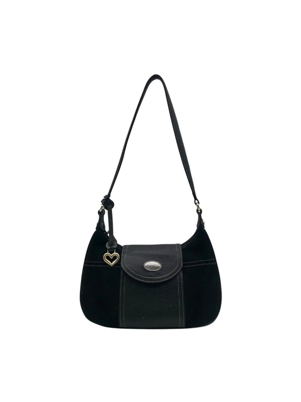 Brighton Black Suede & Pebbled Leather Shoulder Bag